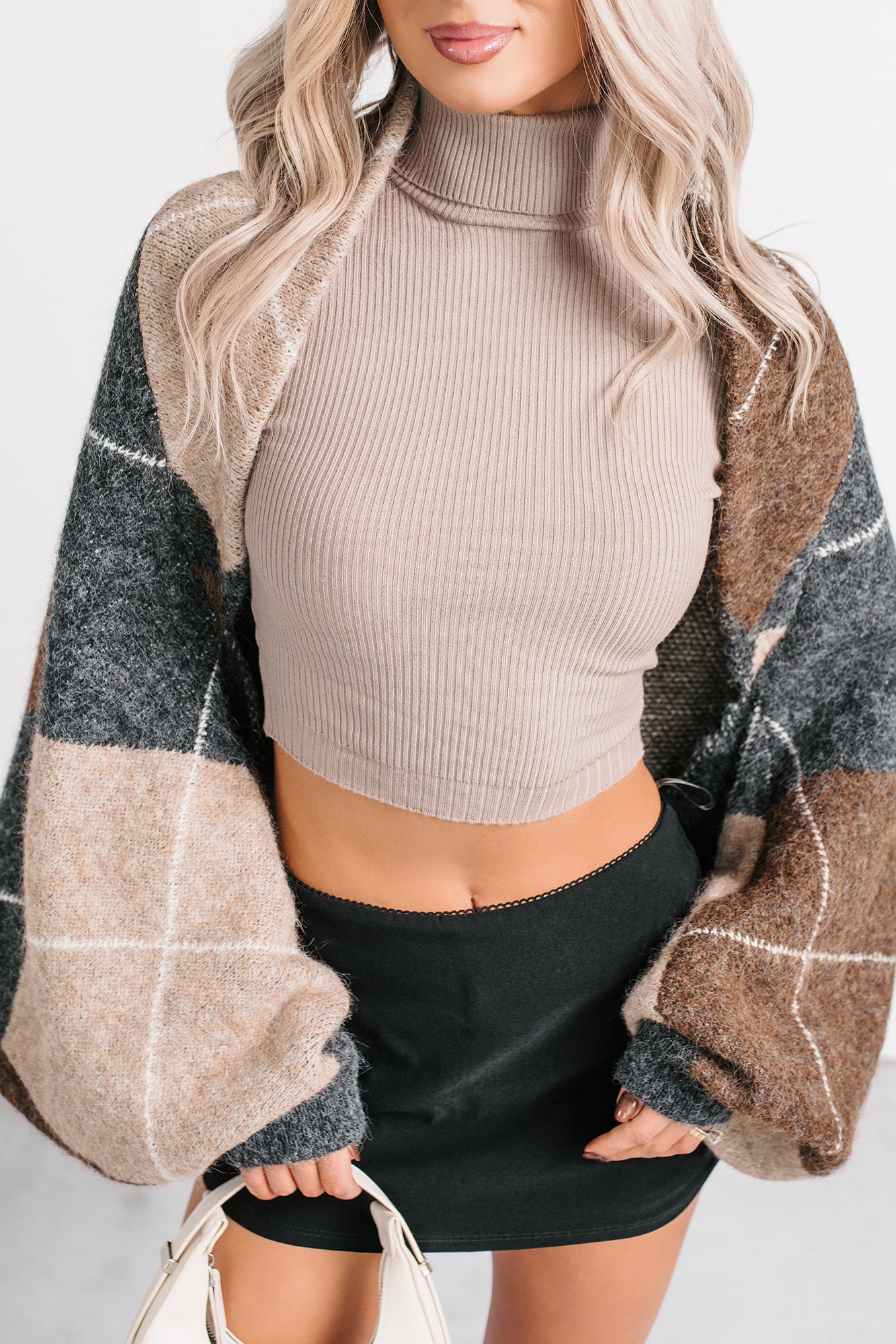 Quiet Day In Argyle Knit Shrug Cardigan (Charcoal) - NanaMacs