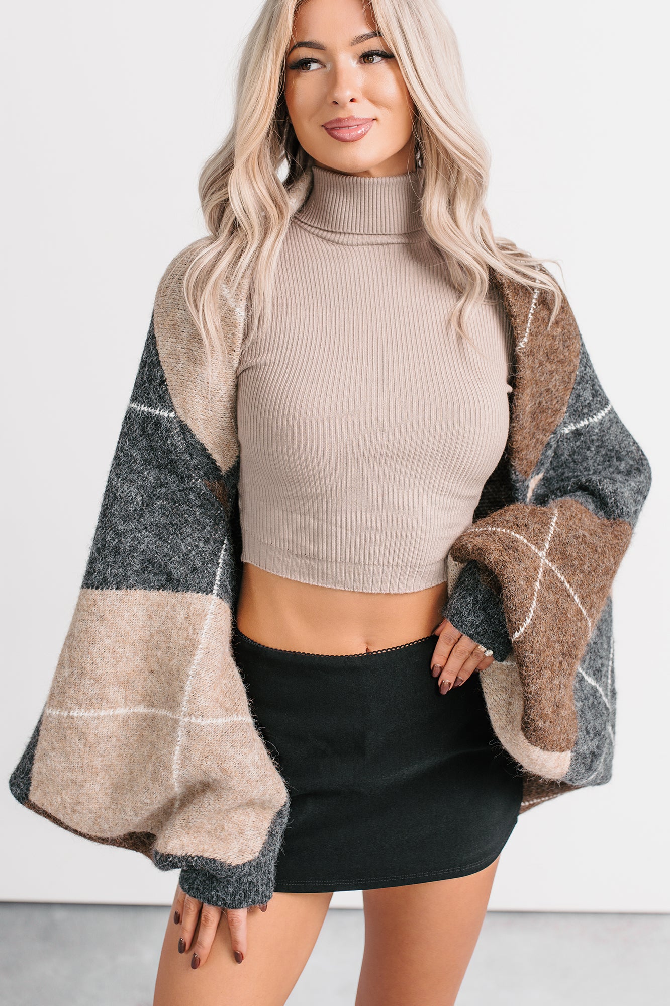 Quiet Day In Argyle Knit Shrug Cardigan (Charcoal) - NanaMacs