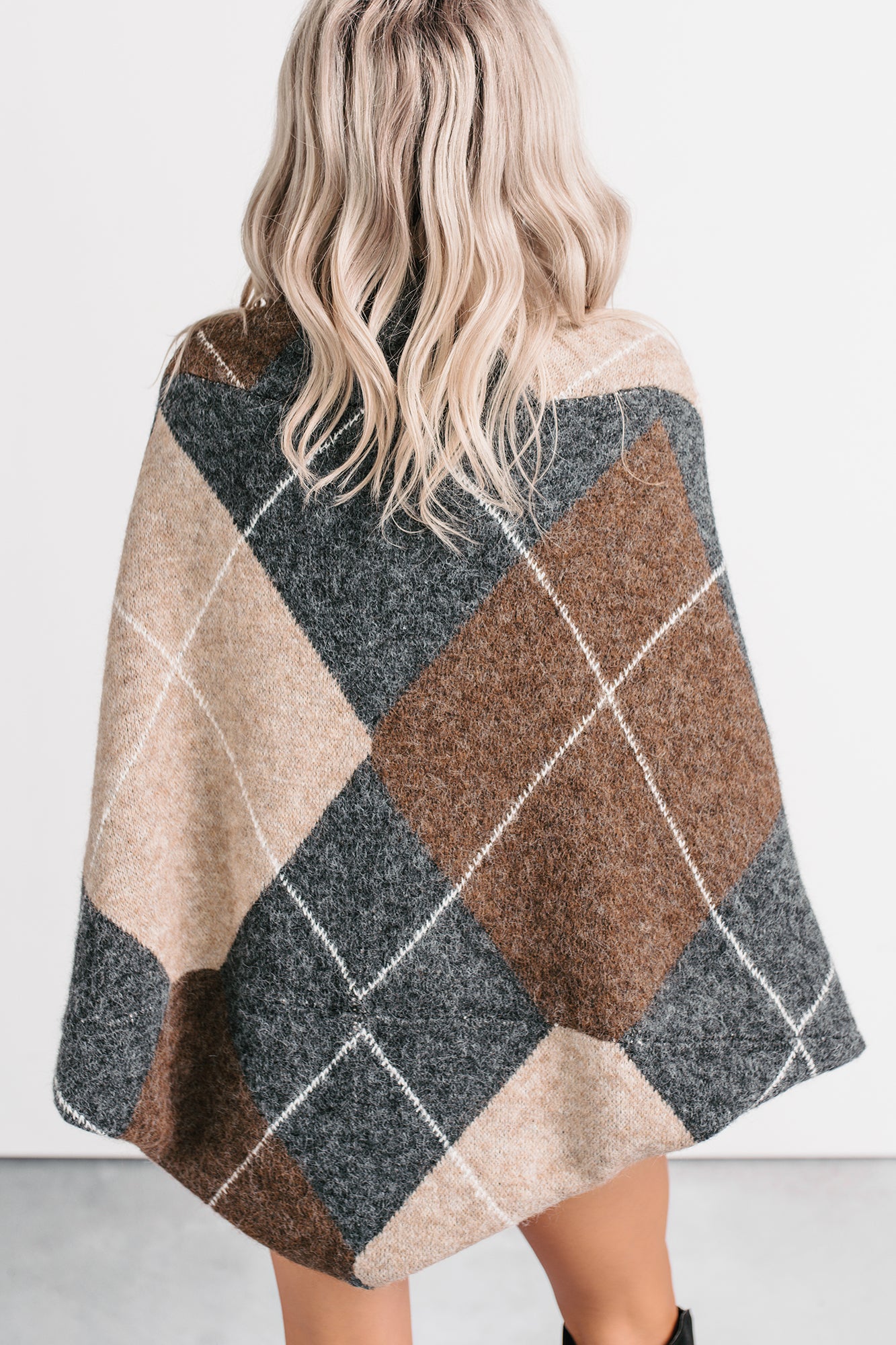 Quiet Day In Argyle Knit Shrug Cardigan (Charcoal) - NanaMacs