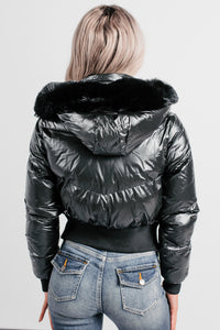 Show You How Faux Fur Hooded Puffer Jacket (Black) - NanaMacs