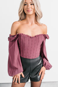 All Of My Love Corset Style Long Sleeve Top (Burgundy) - NanaMacs