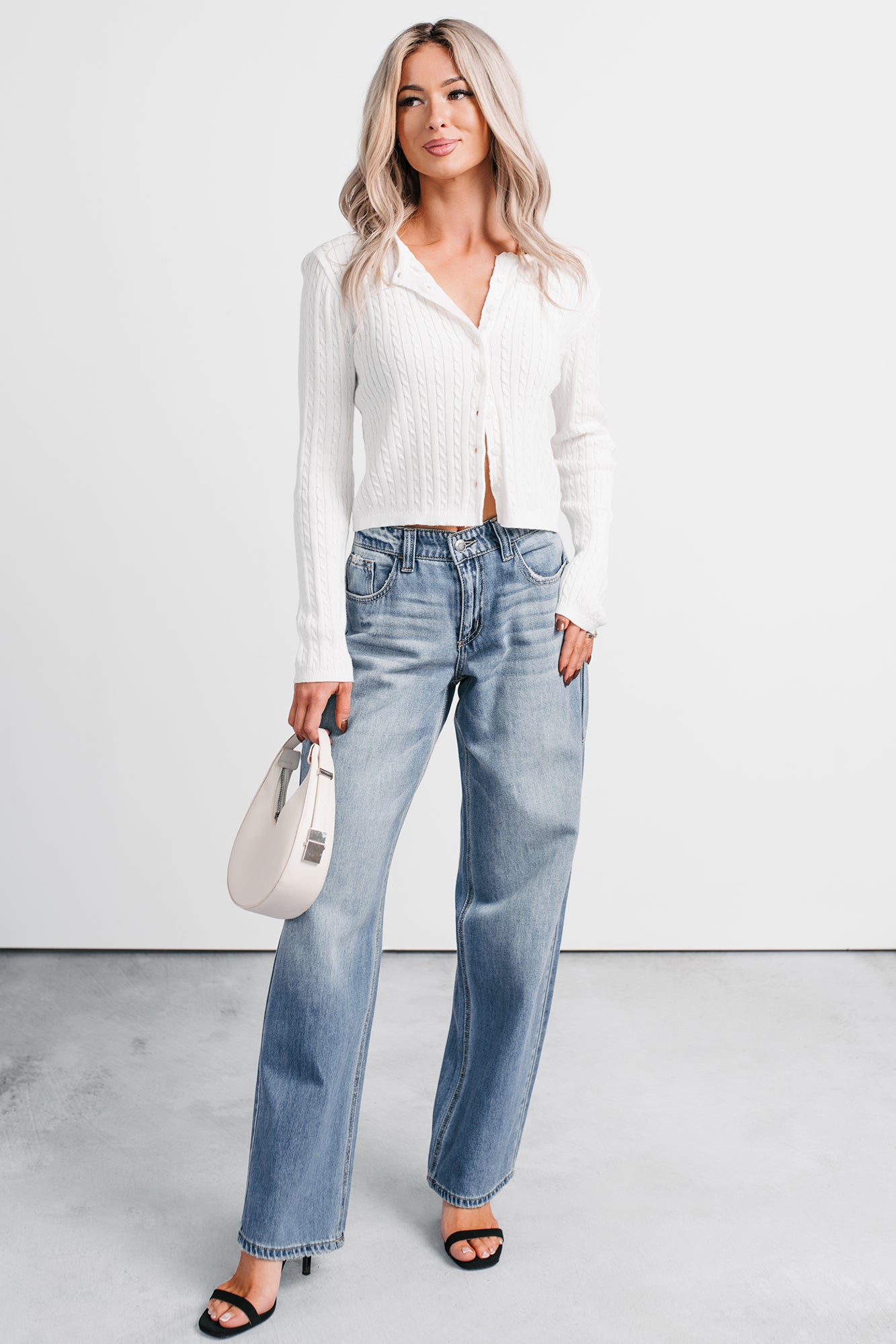 Blanket Hour Cable Knit Cropped Cardigan (Off-White) - NanaMacs