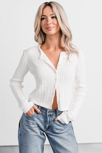 Blanket Hour Cable Knit Cropped Cardigan (Off-White) - NanaMacs