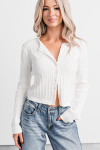 Blanket Hour Cable Knit Cropped Cardigan (Off-White) - NanaMacs