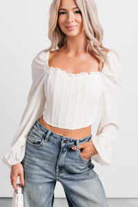 All Of My Love Corset Style Long Sleeve Top (Ivory) - NanaMacs