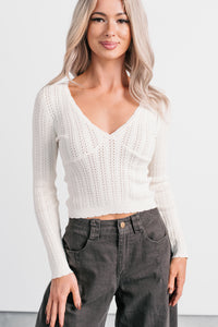 Dreamy Mornings Deep V-Neck Sweater Top (Cream) - NanaMacs
