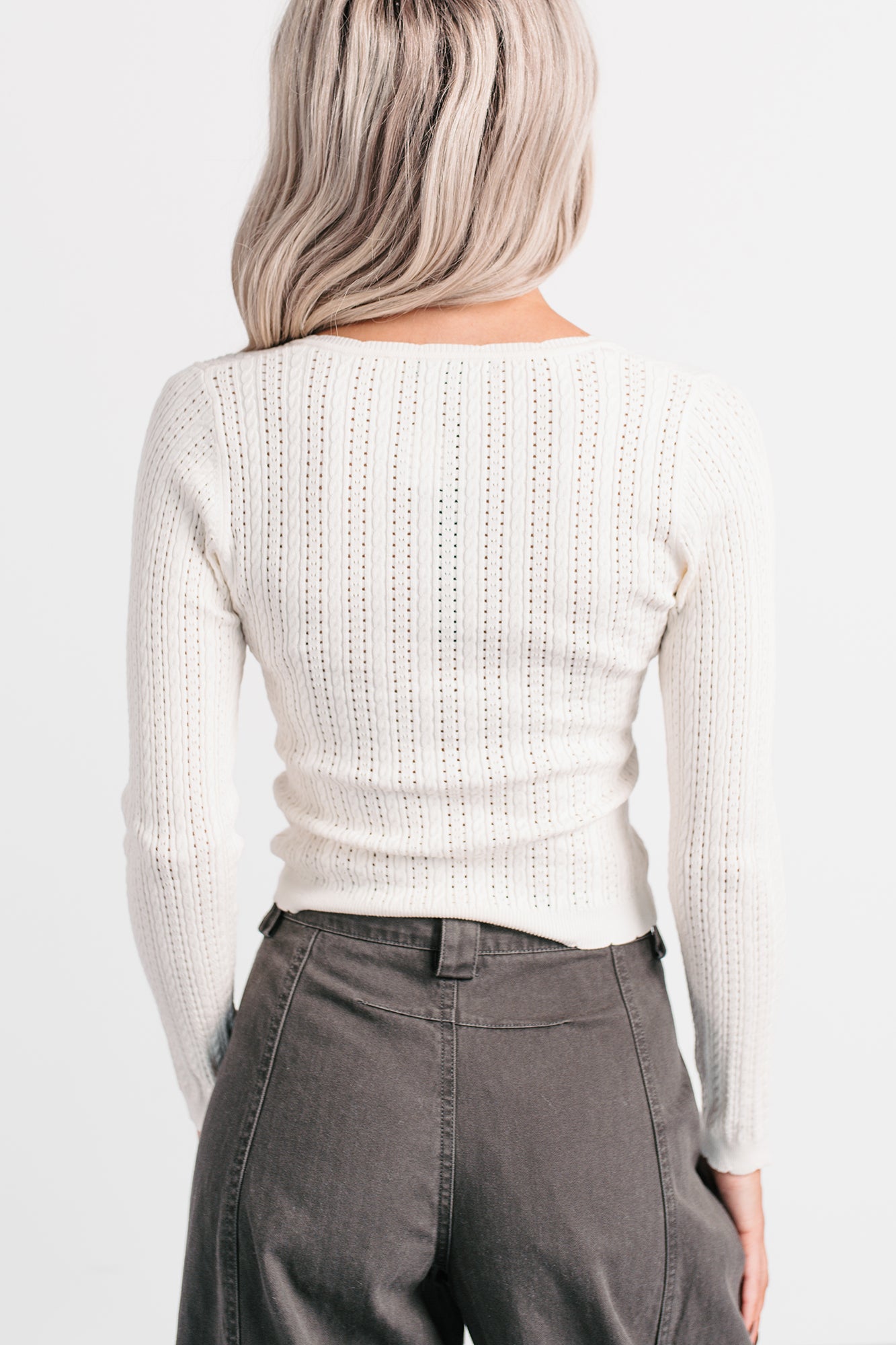 Dreamy Mornings Deep V-Neck Sweater Top (Cream) - NanaMacs