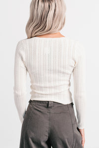 Dreamy Mornings Deep V-Neck Sweater Top (Cream) - NanaMacs