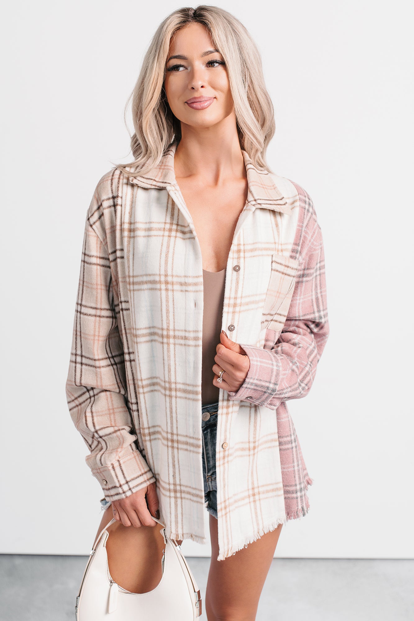 Chill Hour Oversized Mixed Plaid Shacket (Multi/Pink) - NanaMacs