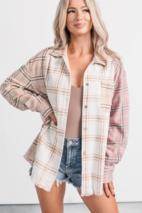 Chill Hour Oversized Mixed Plaid Shacket (Multi/Pink) - NanaMacs