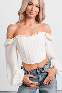 All Of My Love Corset Style Long Sleeve Top (Ivory) - NanaMacs