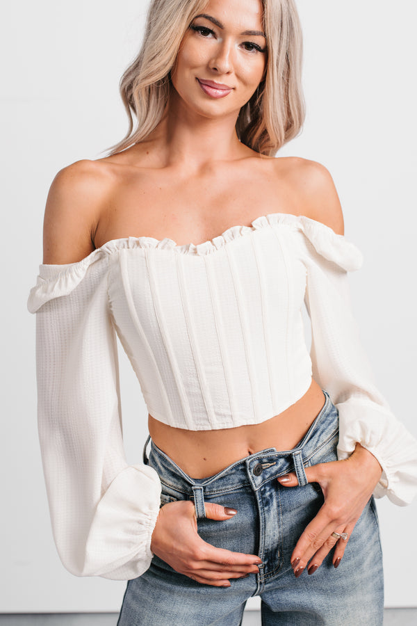 All Of My Love Corset Style Long Sleeve Top (Ivory) - NanaMacs