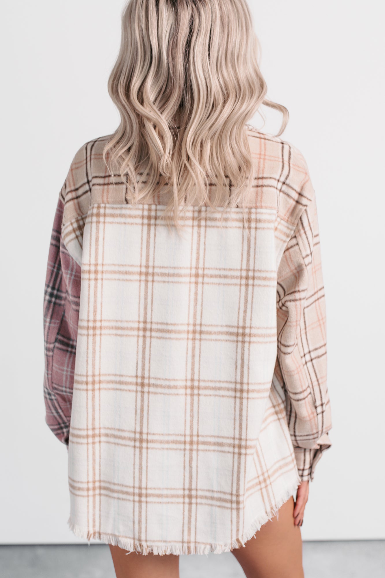 Chill Hour Oversized Mixed Plaid Shacket (Multi/Pink) - NanaMacs