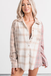 Chill Hour Oversized Mixed Plaid Shacket (Multi/Pink) - NanaMacs