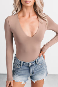 Daily Ease Long Sleeve V Neck Bodysuit (Mocha) - NanaMacs