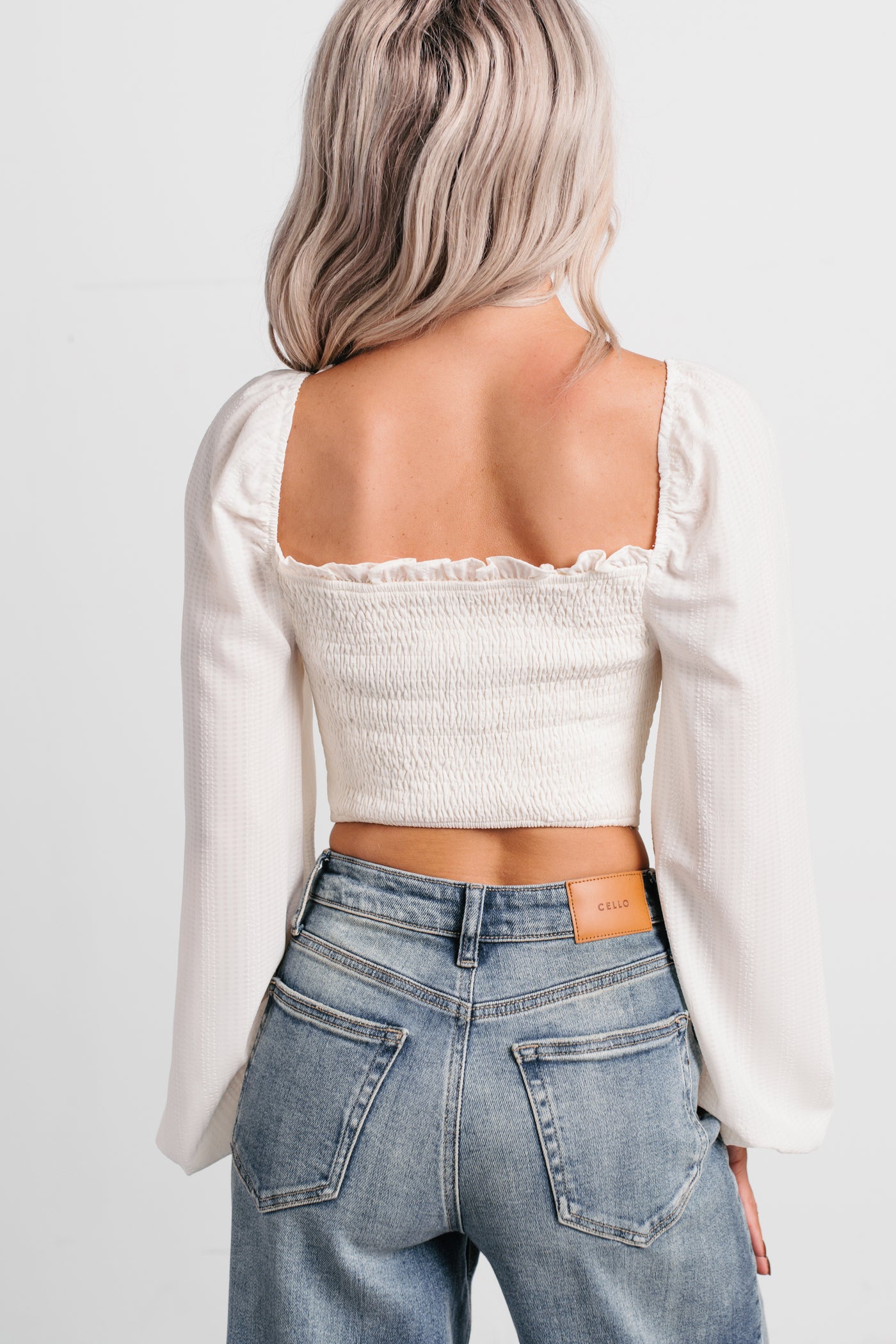All Of My Love Corset Style Long Sleeve Top (Ivory) - NanaMacs