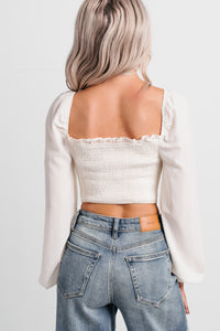 All Of My Love Corset Style Long Sleeve Top (Ivory) - NanaMacs