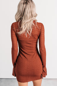 The Way It Goes Lace Mesh Flare Sleeve Mini Dress (Rust) - NanaMacs