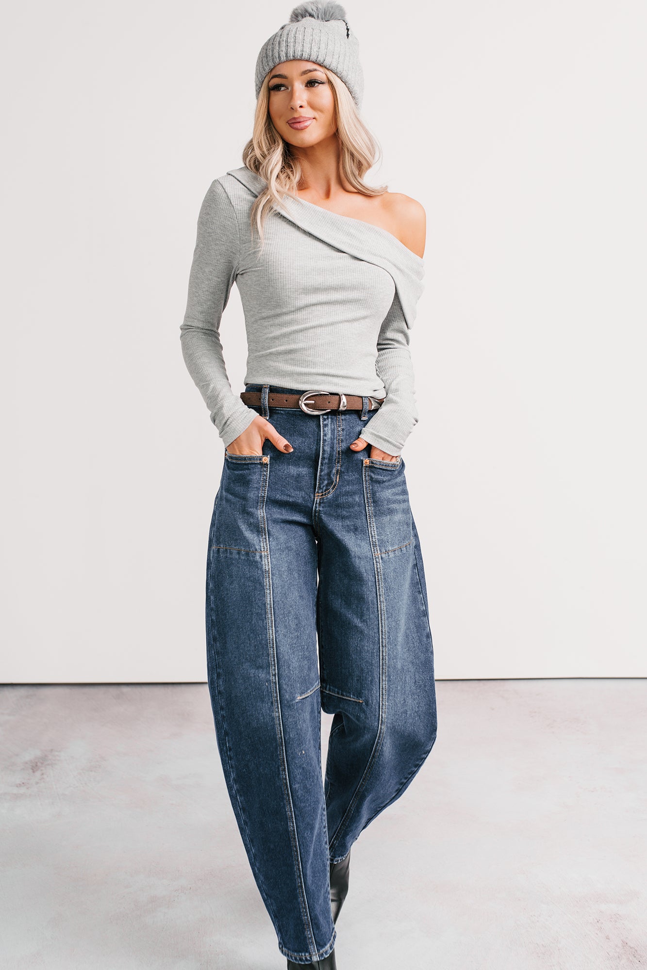 Luxe Basics One Shoulder Ribbed Top (Heather Grey) - NanaMacs