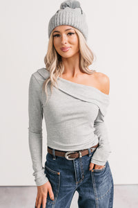 Luxe Basics One Shoulder Ribbed Top (Heather Grey) - NanaMacs