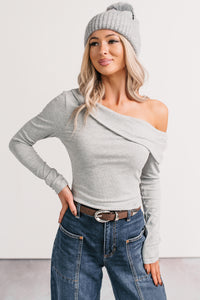 Luxe Basics One Shoulder Ribbed Top (Heather Grey) - NanaMacs