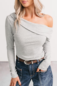 Luxe Basics One Shoulder Ribbed Top (Heather Grey) - NanaMacs