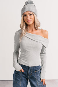 Luxe Basics One Shoulder Ribbed Top (Heather Grey) - NanaMacs
