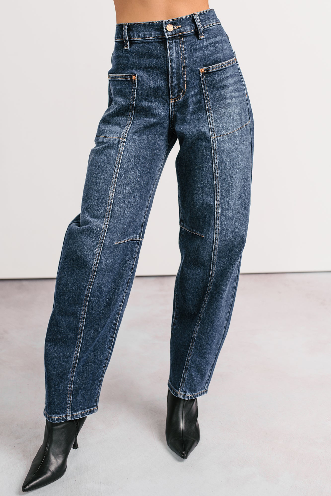 River High Rise Phoenix Textile Barrel Jeans (Dark Wash) - NanaMacs