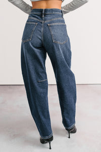 River High Rise Phoenix Textile Barrel Jeans (Dark Wash) - NanaMacs