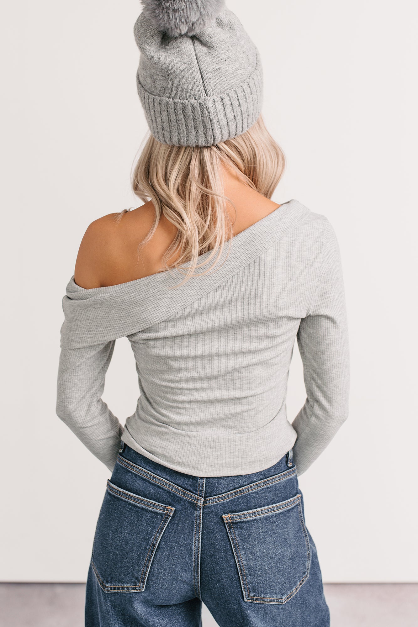 Luxe Basics One Shoulder Ribbed Top (Heather Grey) - NanaMacs
