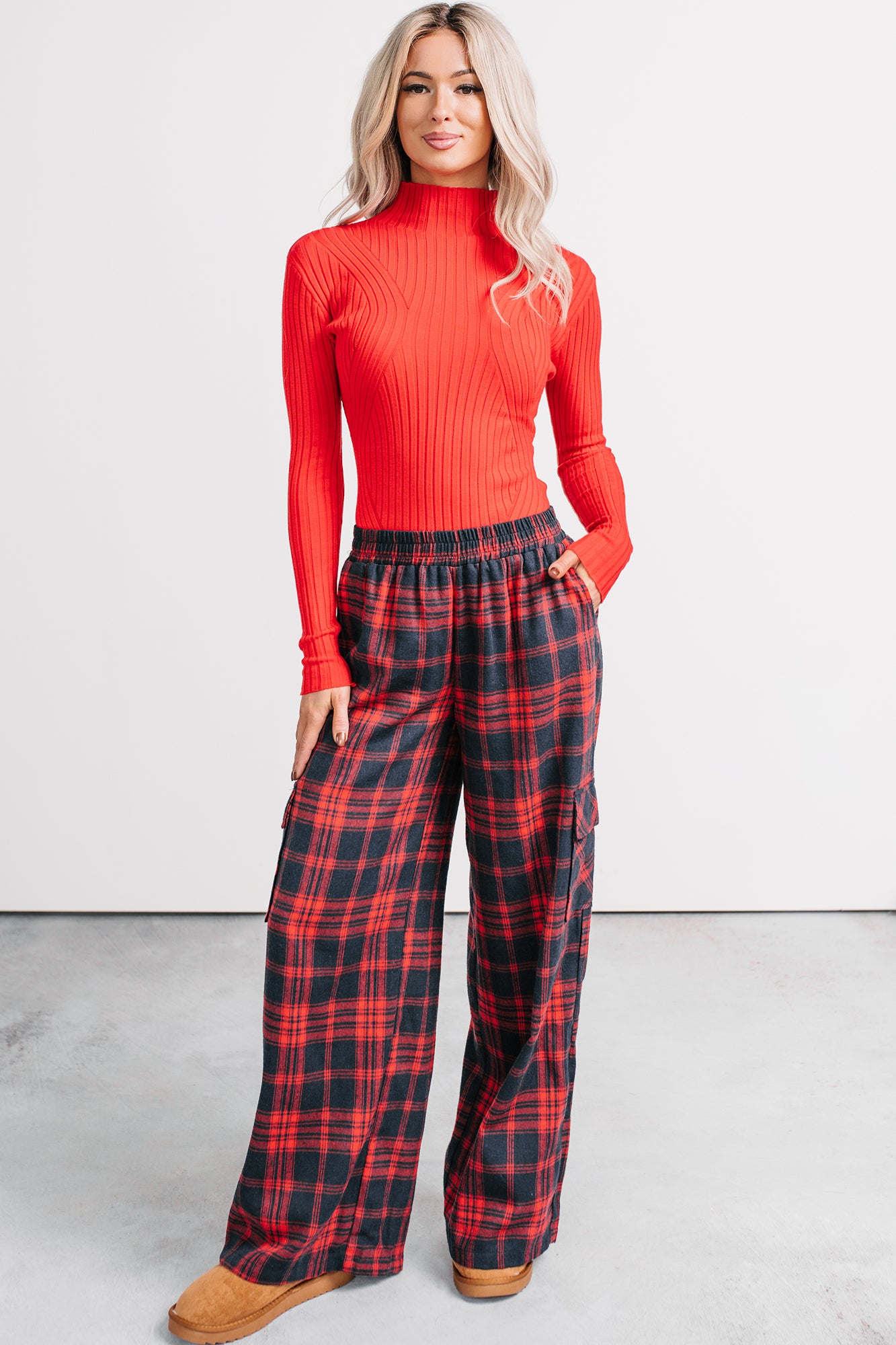 Out Of Line Mock Neckline Ribbed Bodysuit (Red) - NanaMacs