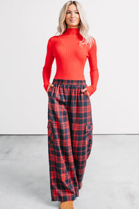 Out Of Line Mock Neckline Ribbed Bodysuit (Red) - NanaMacs