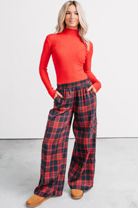 Out Of Line Mock Neckline Ribbed Bodysuit (Red) - NanaMacs