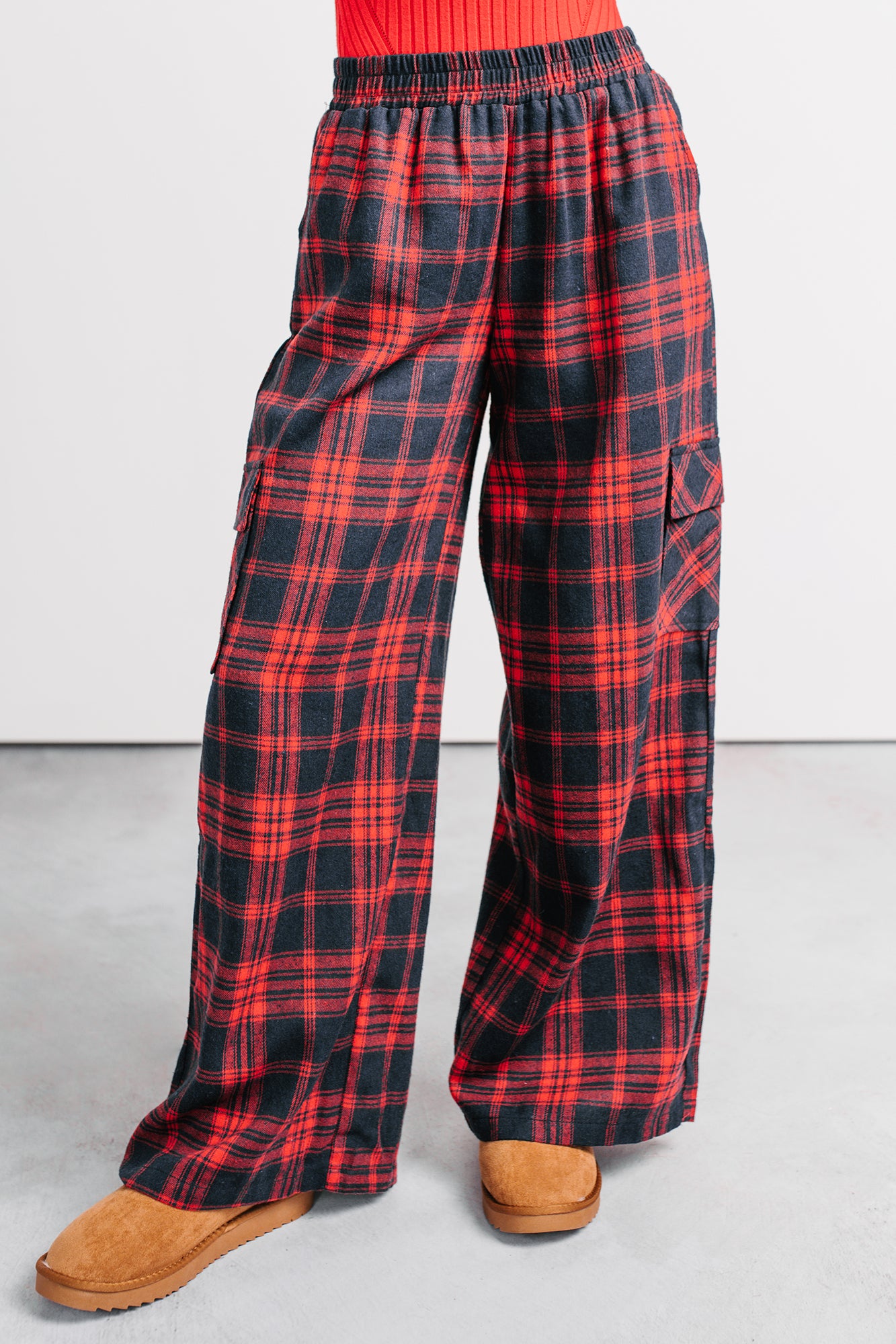 Call It A Night Wide Leg Plaid Lounge Pants (Red) - NanaMacs