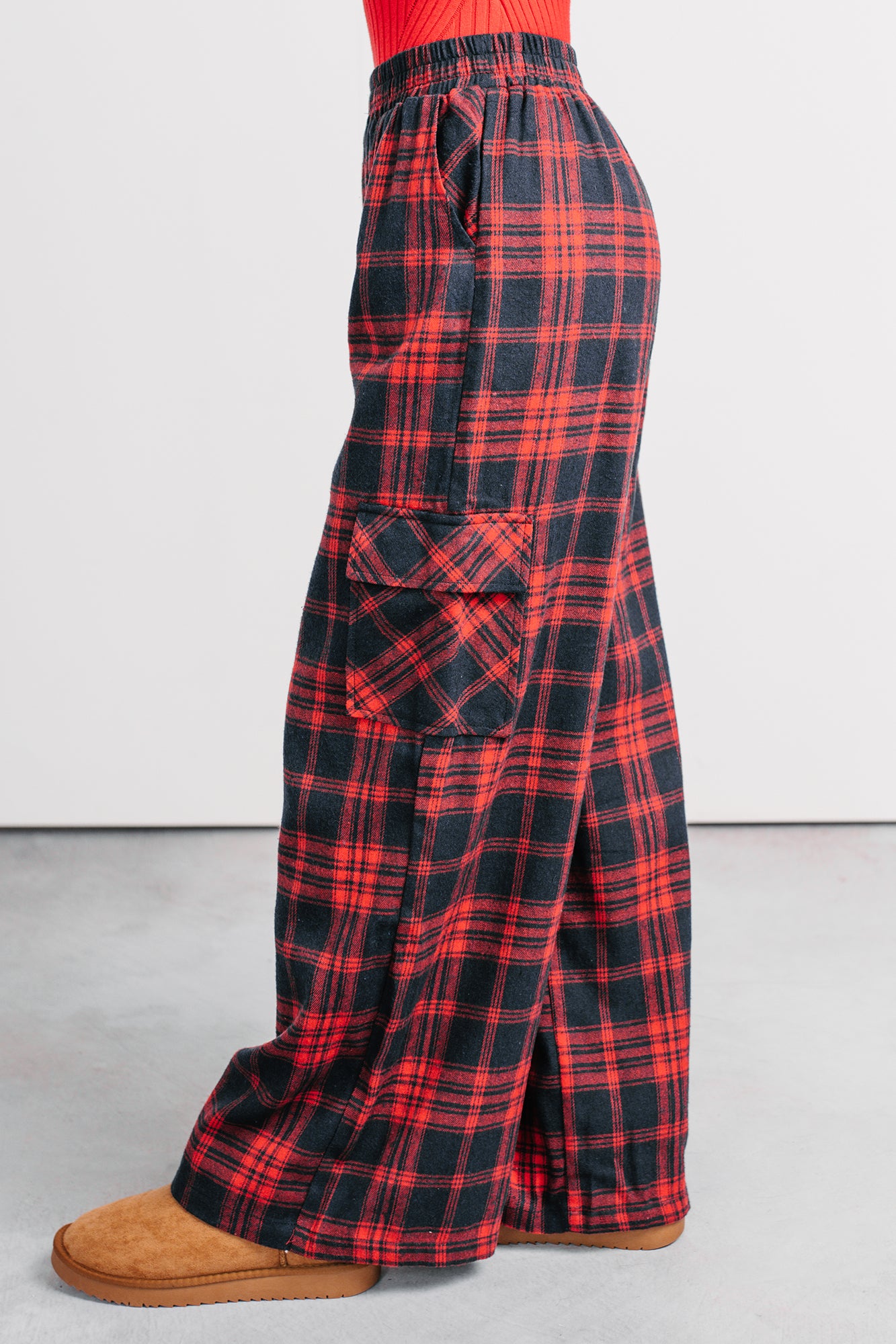 Call It A Night Wide Leg Plaid Lounge Pants (Red) - NanaMacs