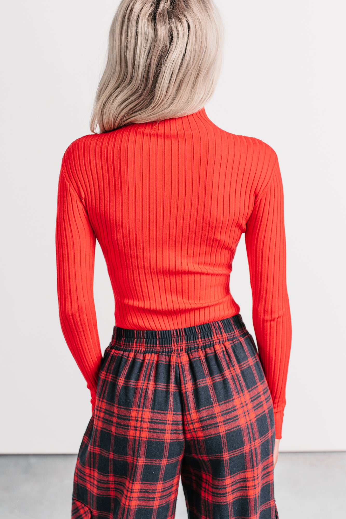 Out Of Line Mock Neckline Ribbed Bodysuit (Red) - NanaMacs