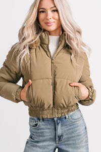 Snowflake Sweetie Faux Fur Hooded Puffer Jacket (Olive) - NanaMacs