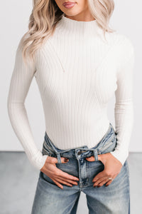 Out Of Line Mock Neckline Ribbed Bodysuit (Cream) - NanaMacs