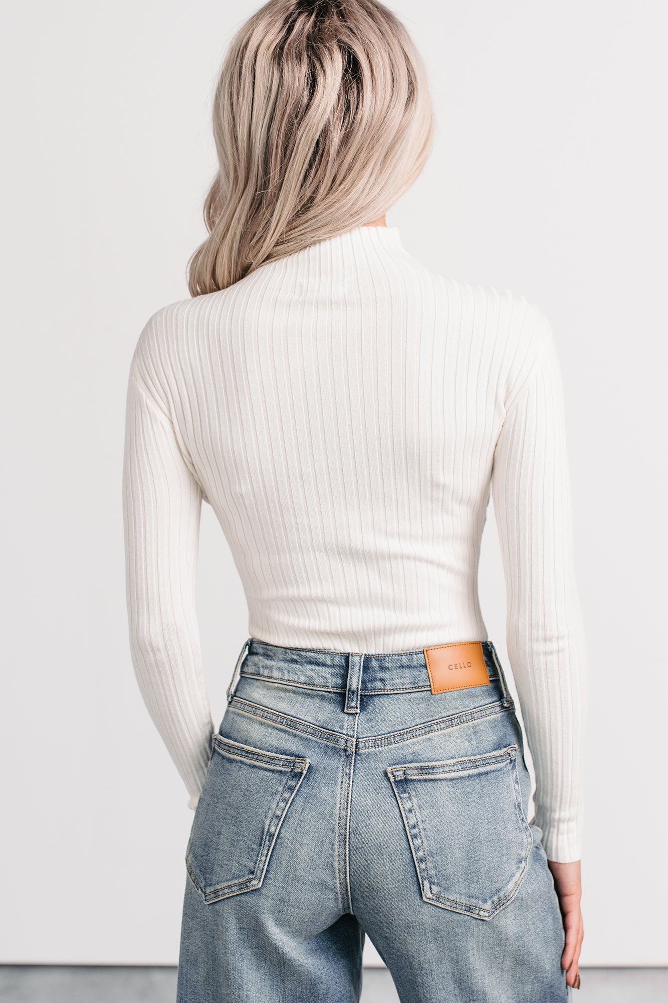 Out Of Line Mock Neckline Ribbed Bodysuit (Cream) - NanaMacs