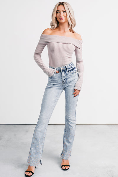 Risk It All Off-The Shoulder Ribbed Top (Elderberry)