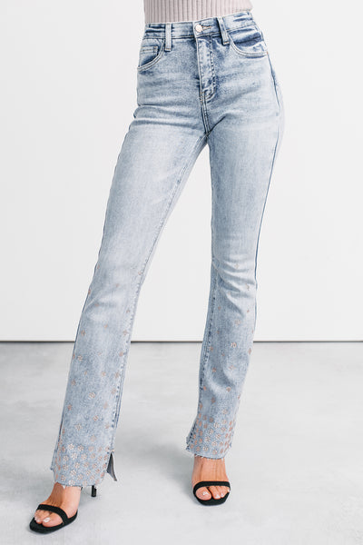 Lorelai Tummy Control Rhinestone Flare Saige Jeans (Light)