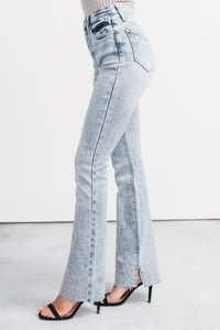 Lorelai Tummy Control Rhinestone Flare Saige Jeans (Light) - NanaMacs