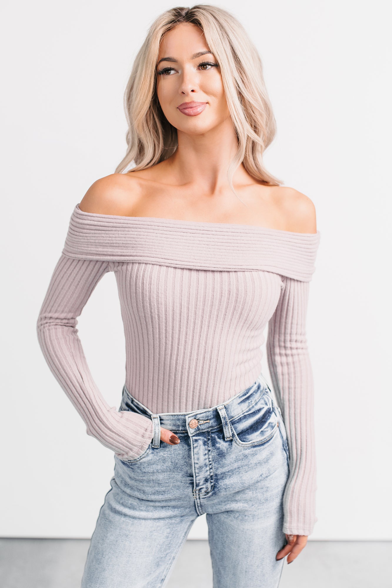 Risk It All Off-The Shoulder Ribbed Top (Elderberry) - NanaMacs