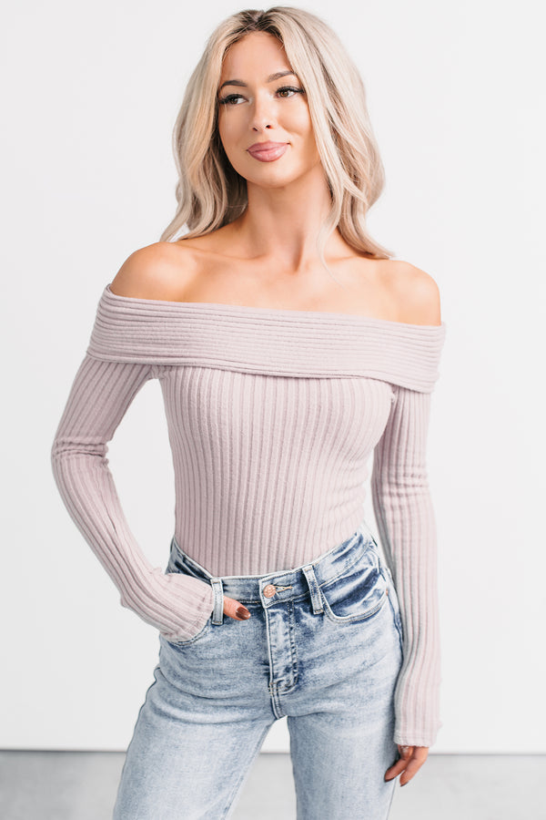 Risk It All Off-The Shoulder Ribbed Top (Elderberry)