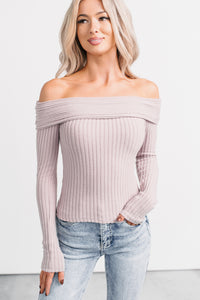 Risk It All Off-The Shoulder Ribbed Top (Elderberry) - NanaMacs