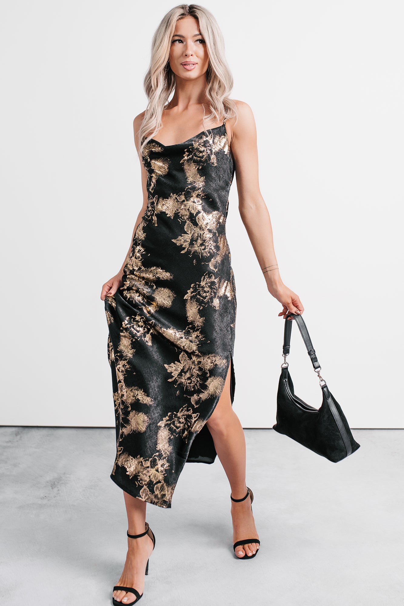 Love Bomb Cutout Back Floral Maxi Dress (Black/Gold) - NanaMacs