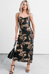 Love Bomb Cutout Back Floral Maxi Dress (Black/Gold) - NanaMacs