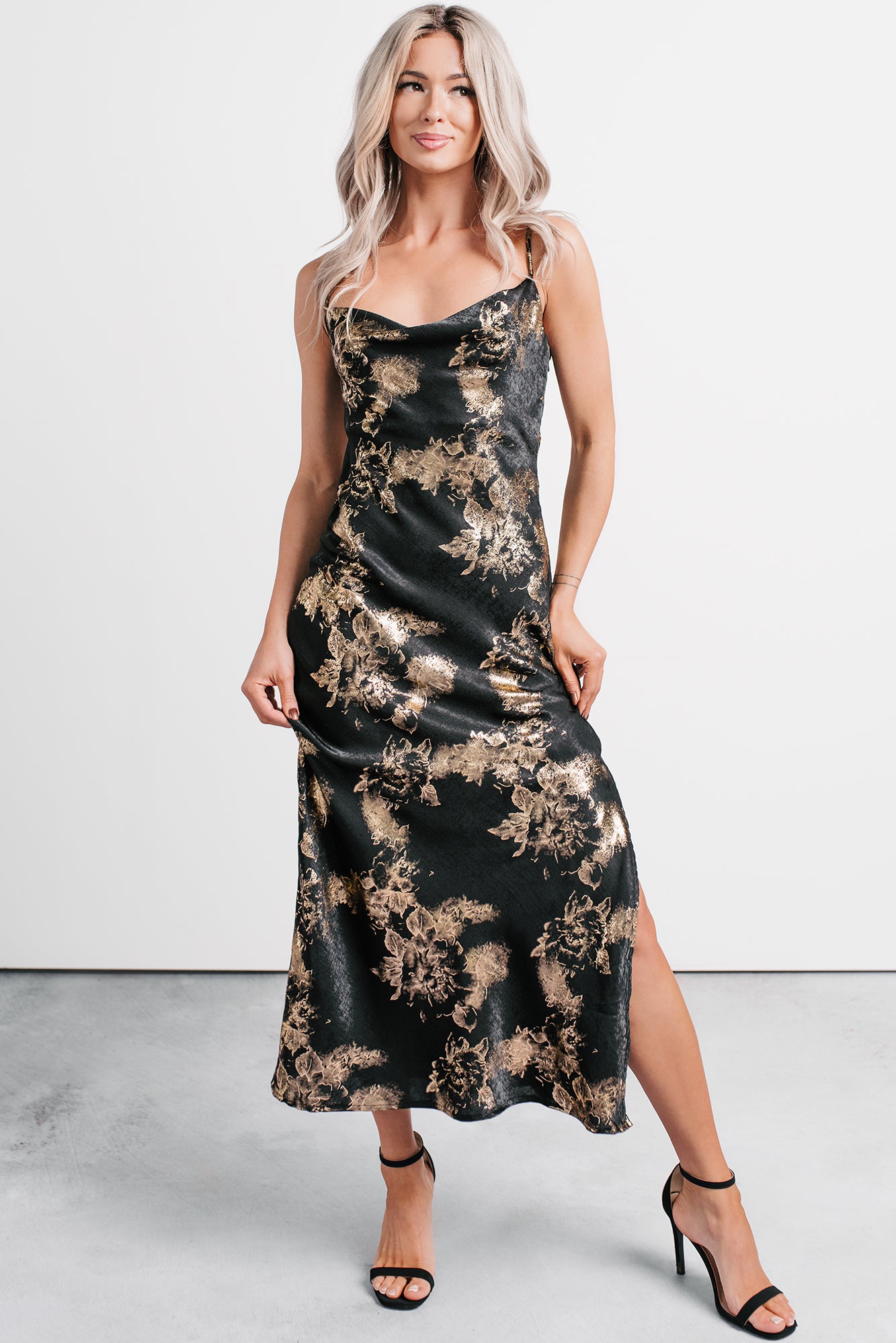 Love Bomb Cutout Back Floral Maxi Dress (Black/Gold) - NanaMacs