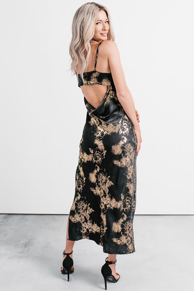 Love Bomb Cutout Back Floral Maxi Dress (Black/Gold)