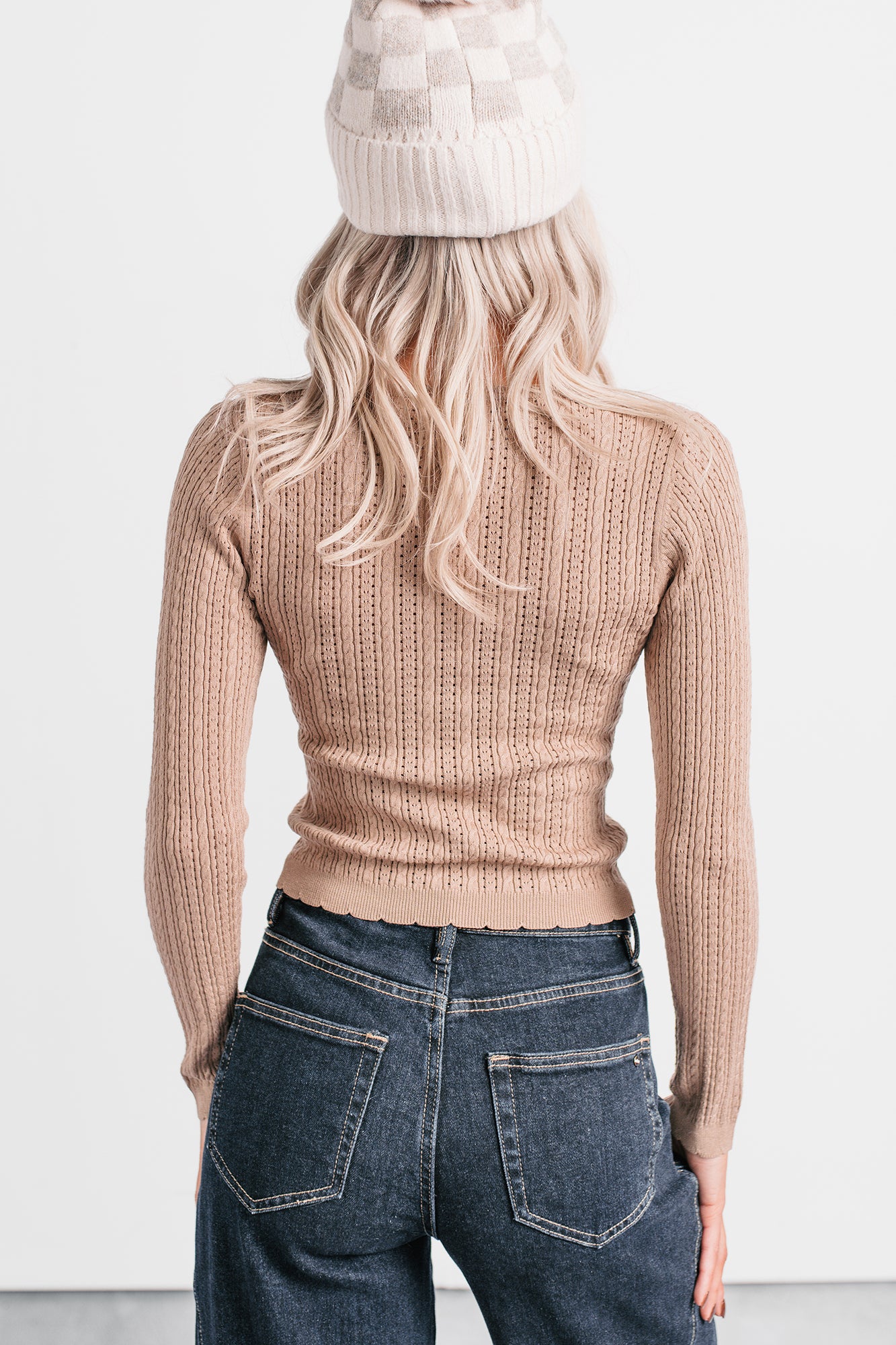Dreamy Mornings Deep V-Neck Sweater Top (Taupe) - NanaMacs